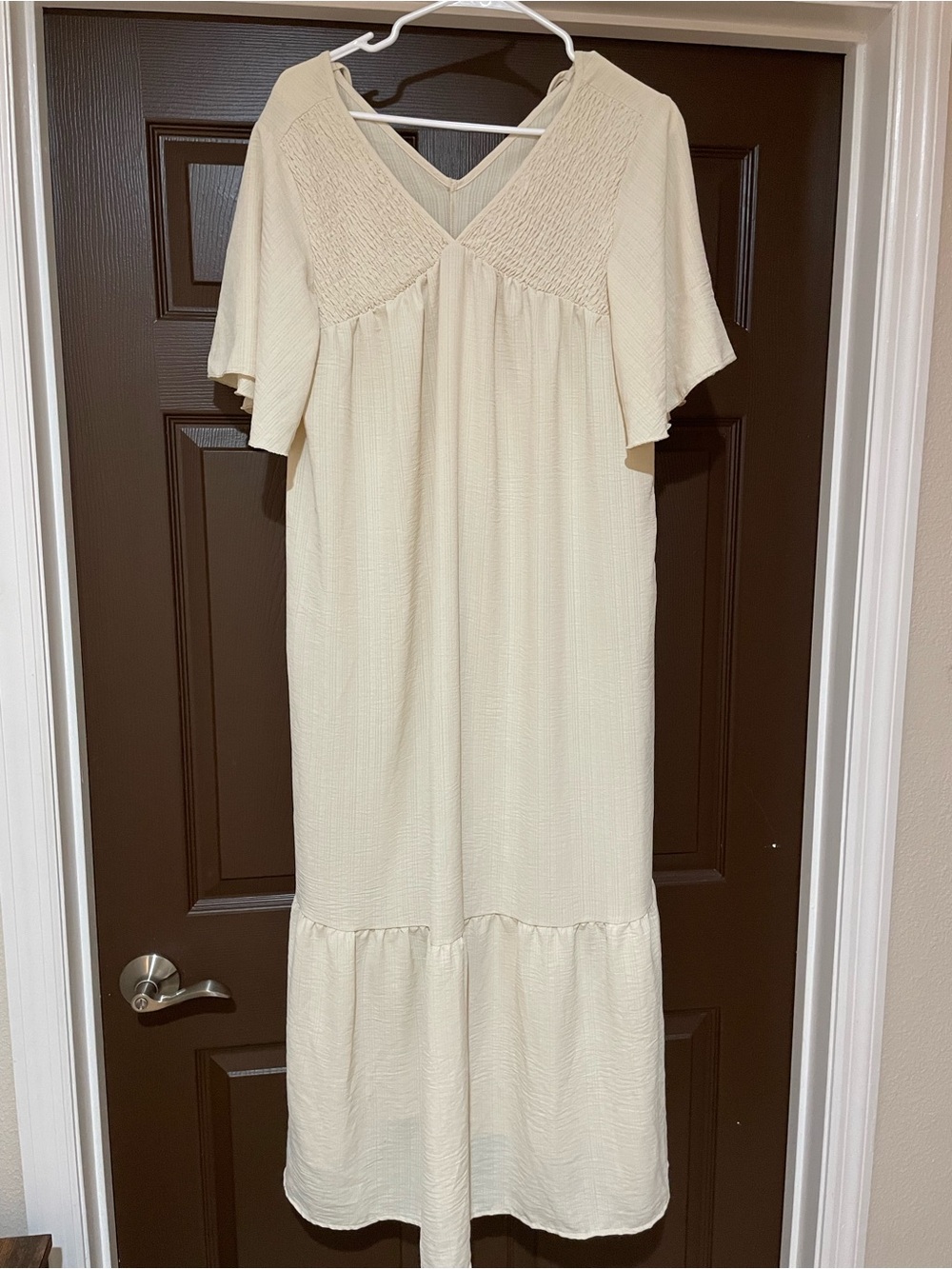 Cream Maxi Shirt Sleeve Dress